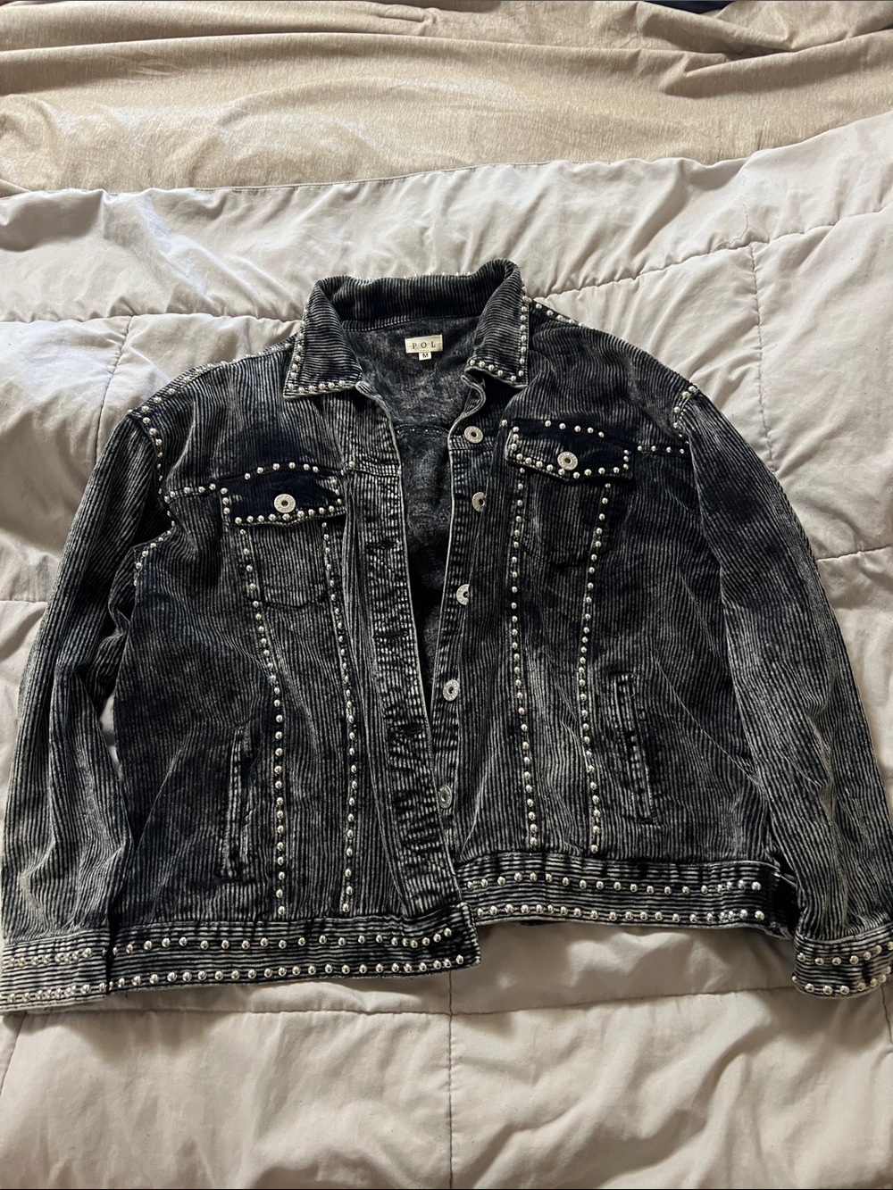 POL Black Studded Corduroy Jean Jacket